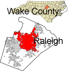 NC map showing location of Raleigh